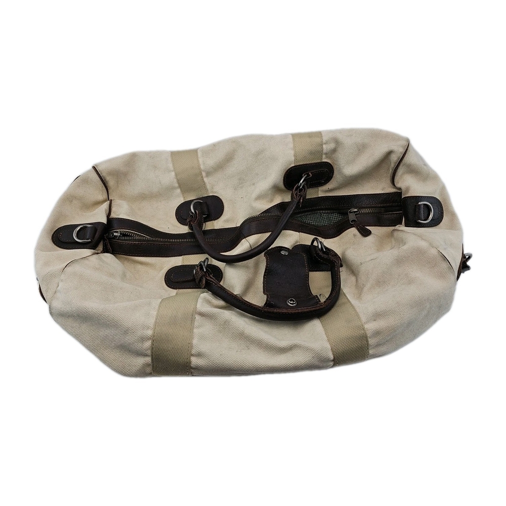 Orvis Vintage Canvas Leather Duffel Bag Beige Brown